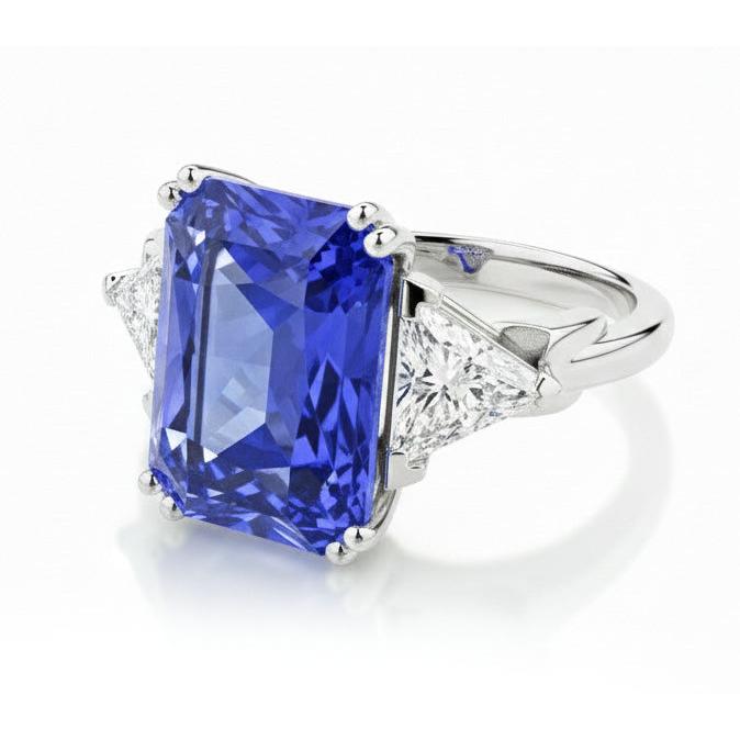 Natural Real ( Not Lab Grown )  Three Stone 6 Carat Sapphire Engagement Ring