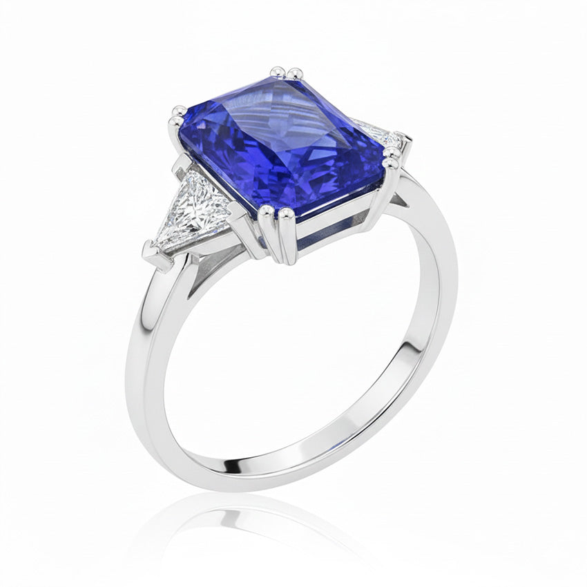 Natural Real ( Not Lab Grown )  Three Stone 6 Carat Sapphire Engagement Ring