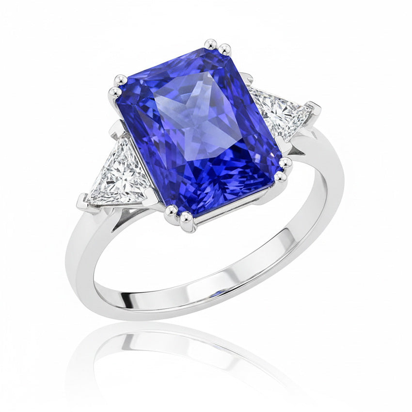 Natural Real ( Not Lab Grown )  Three Stone 6 Carat Sapphire Engagement Ring