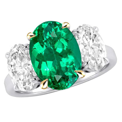 Three Stone Anniversary Ring Green Emerald And Diamond Jewelry