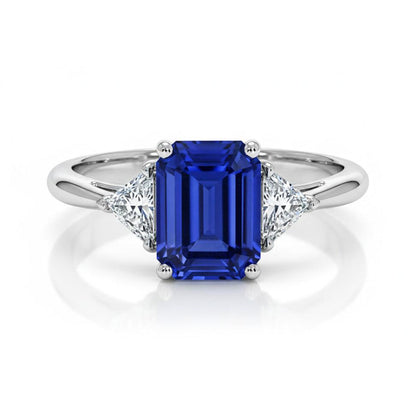 Three Stone Natural Earth Mined Diamond & Emerald Sri Lankan Sapphire Ladies Ring 7 Carats
