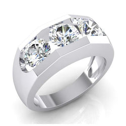 Three Stone Men's Ring Lab Grown Round Diamonds 10K Gold