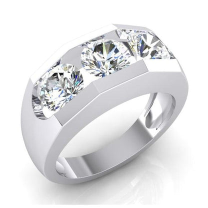 Three Stone Men's Ring Lab Grown Round Diamonds 10K Gold