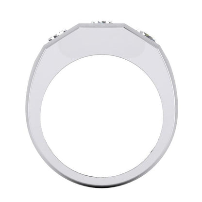 Three Stone Men's Ring Lab Grown Round Diamonds 14K Gold