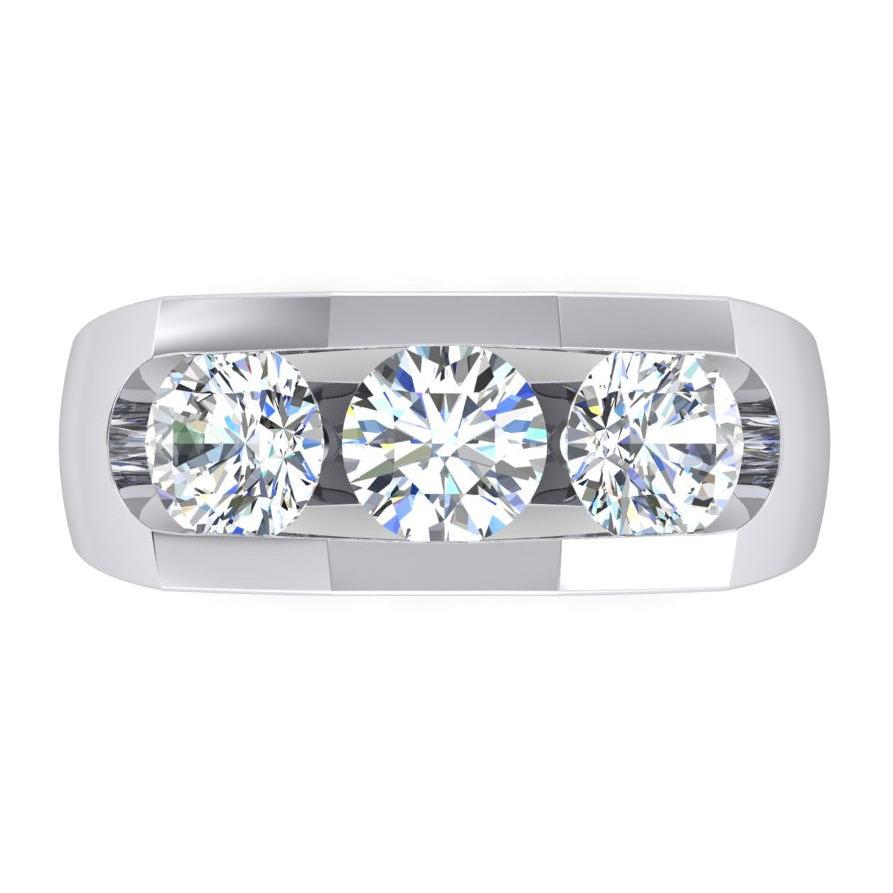 Three Stone Men's Ring Lab Grown Round Diamonds 14K Gold