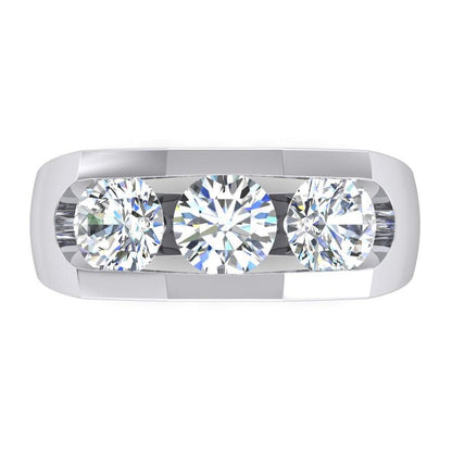 Three Stone Men's Ring Lab Grown Round Diamonds 14K Gold