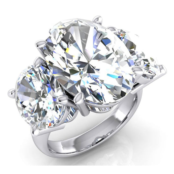 Three Stone Real Big Oval Diamond Ring