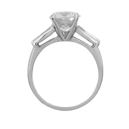 Three Stone Ring Baguette & Round Old Mine Cut Diamonds 2.75 Carats