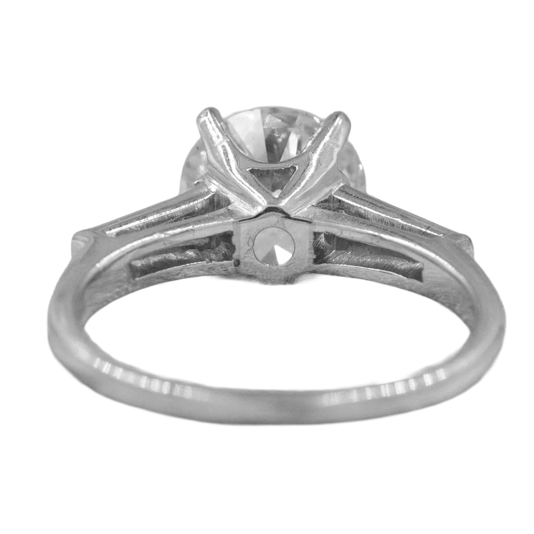 Three Stone Ring Baguette & Round Old Mine Cut Diamonds 2.75 Carats