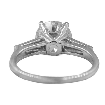 Three Stone Ring Baguette & Round Old Mine Cut Diamonds 2.75 Carats