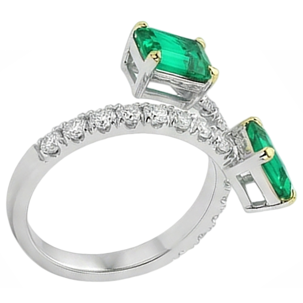 Natural Real ( Not Lab Grown ) Toi Et Moi Green Emerald GIA Ring Statement Jewelry