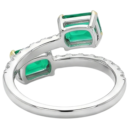 Natural Real ( Not Lab Grown ) Toi Et Moi Green Emerald GIA Ring Statement Jewelry
