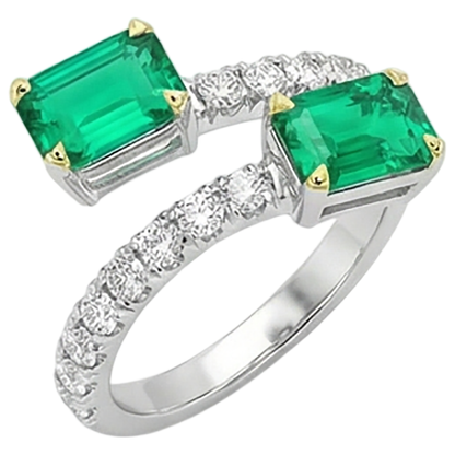 Natural Real ( Not Lab Grown ) Toi Et Moi Green Emerald GIA Ring Statement Jewelry