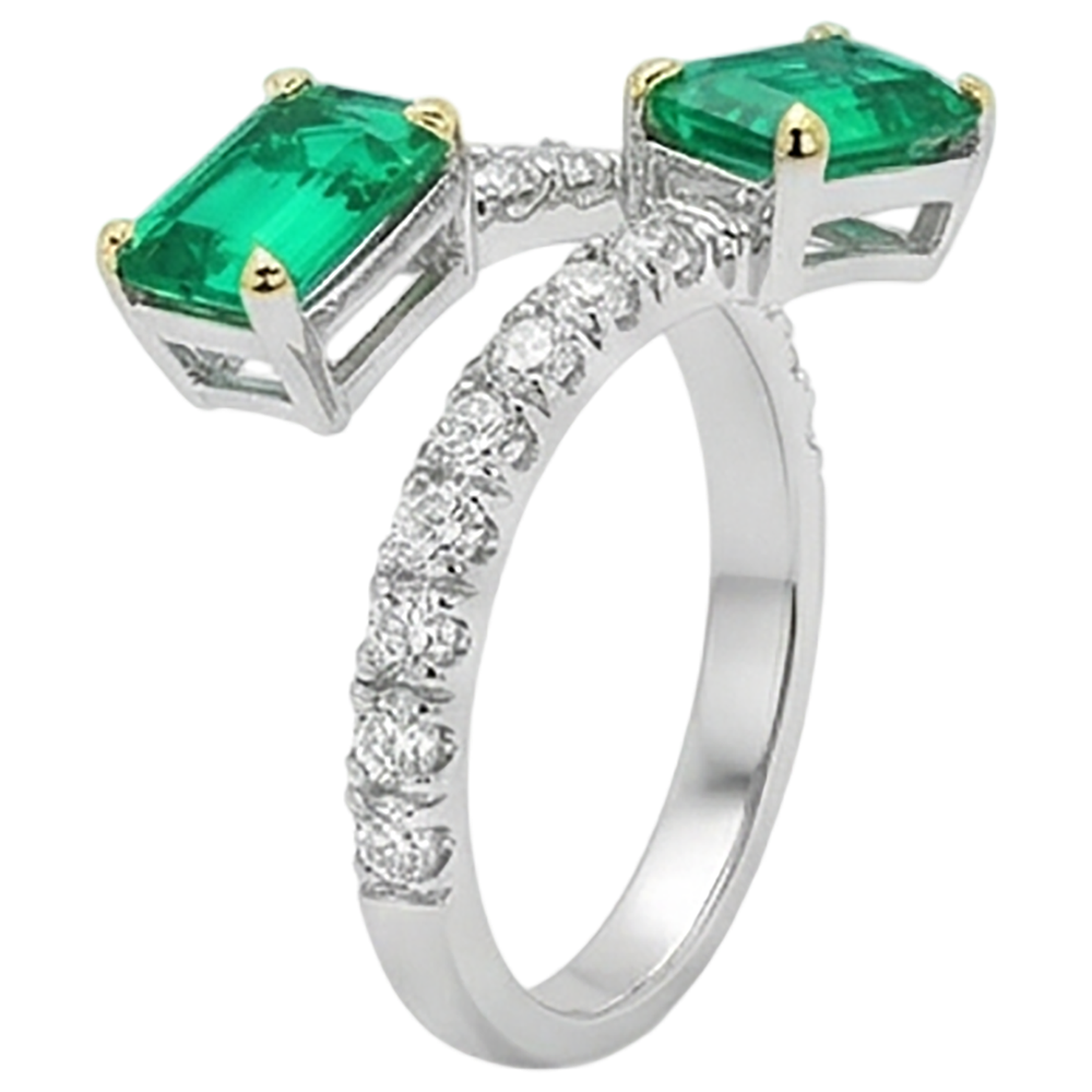Natural Real ( Not Lab Grown ) Toi Et Moi Green Emerald GIA Ring Statement Jewelry