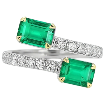 Natural Real ( Not Lab Grown ) Toi Et Moi Green Emerald GIA Ring Statement Jewelry
