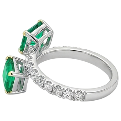 Natural Real ( Not Lab Grown ) Toi Et Moi Green Emerald GIA Ring Statement Jewelry
