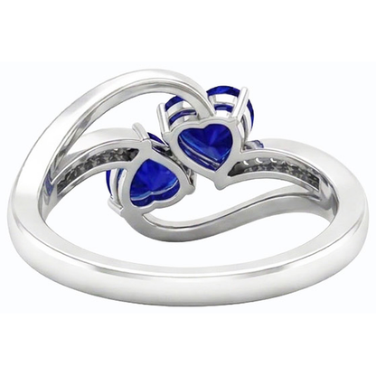 Toi et Moi 2 Stone Heart Blue Sapphire Round Natural Earth Mined Diamond Ring 3.50 Carats