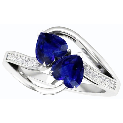 Toi et Moi 2 Stone Heart Blue Sapphire Round Natural Earth Mined Diamond Ring 3.50 Carats