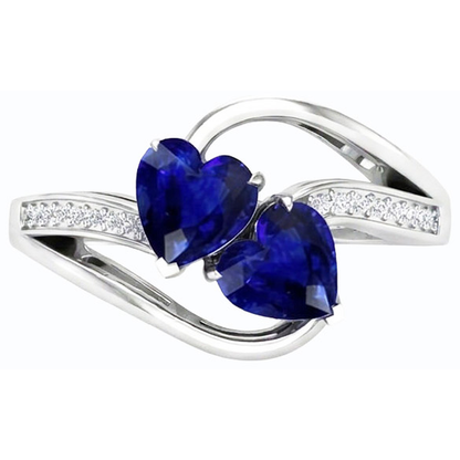 Toi et Moi 2 Stone Heart Blue Sapphire Round Natural Earth Mined Diamond Ring 3.50 Carats