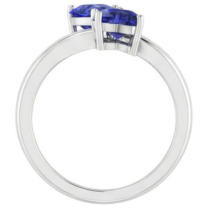 Natural Real ( Not Lab Grown )  Toi et Moi Anniversary Ring Heart Cut Ceylon Sapphire 1.50 Carats Gold
