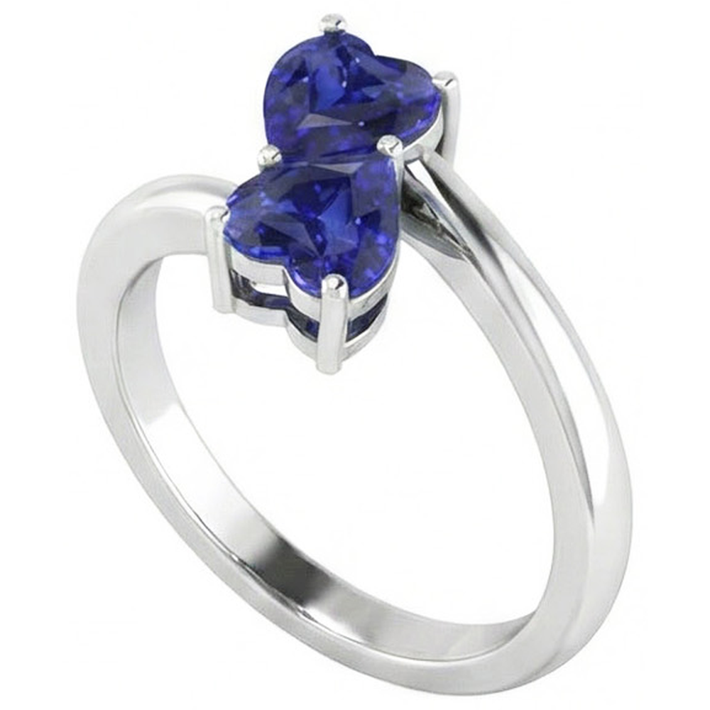 Natural Real ( Not Lab Grown )  Toi et Moi Anniversary Ring Heart Cut Ceylon Sapphire 1.50 Carats Gold