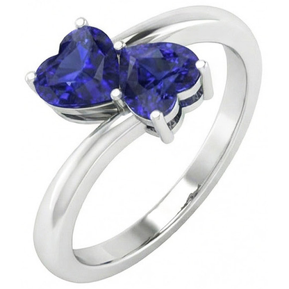 Natural Real ( Not Lab Grown )  Toi et Moi Anniversary Ring Heart Cut Ceylon Sapphire 1.50 Carats Gold