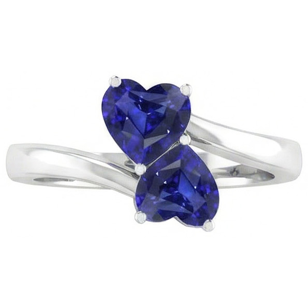 Natural Real ( Not Lab Grown )  Toi et Moi Anniversary Ring Heart Cut Ceylon Sapphire 1.50 Carats Gold