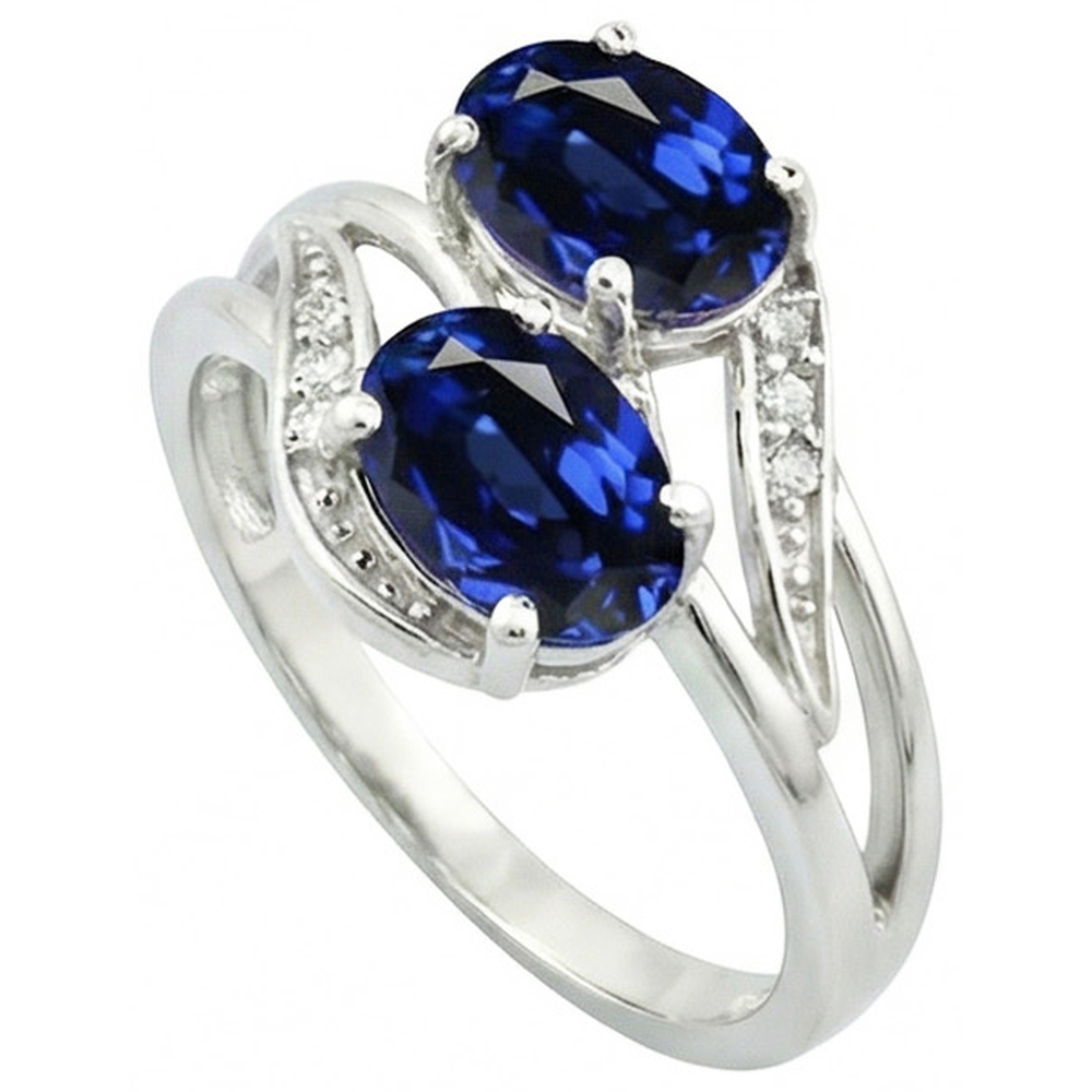 Toi et Moi Antique Style Oval Sri Lankan Sapphire Natural Earth Mined Diamond Ring 4.50 Ct