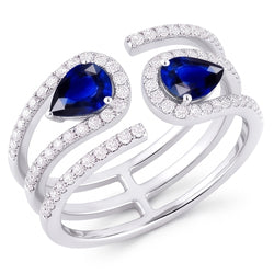 Toi et Moi Gold Women’s Pear Blue Sapphire Natural Earth Mined Diamond Ring 3.50 Carats