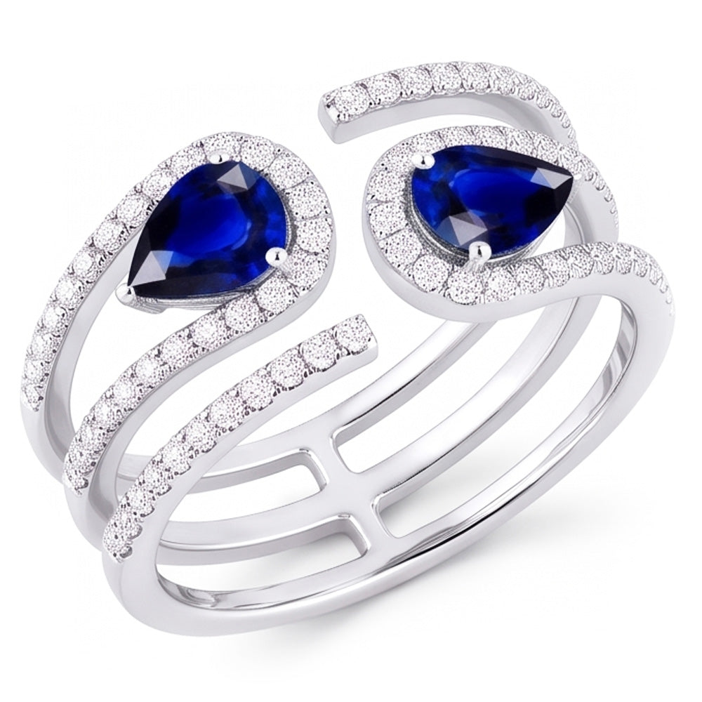 Toi et Moi Gold Women’s Pear Blue Sapphire Natural Earth Mined Diamond Ring 3.50 Carats