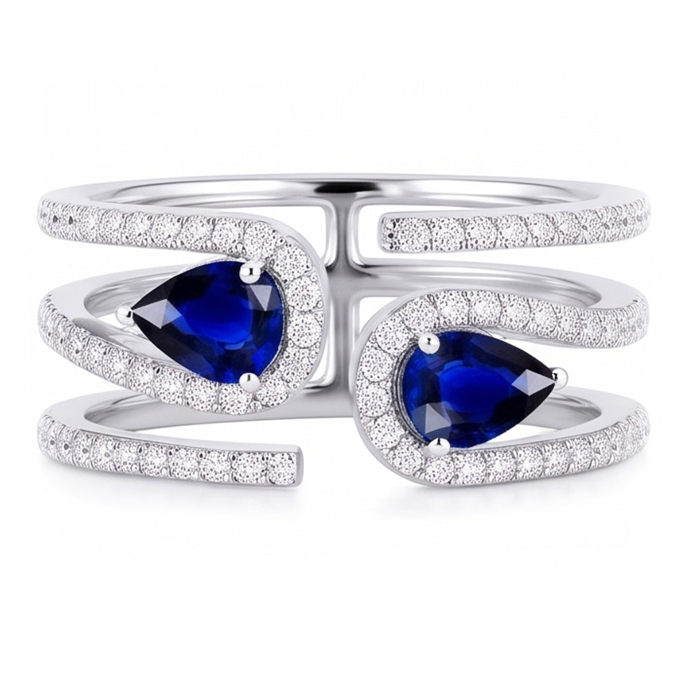Toi et Moi Gold Women’s Pear Blue Sapphire Natural Earth Mined Diamond Ring 3.50 Carats