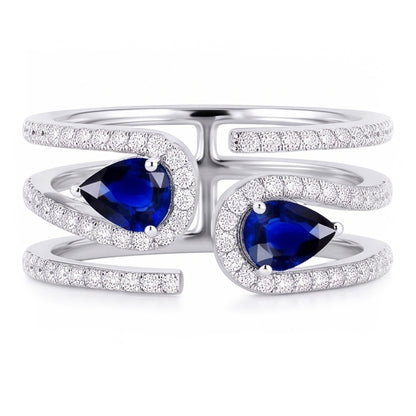 Toi et Moi Gold Women’s Pear Blue Sapphire Natural Earth Mined Diamond Ring 3.50 Carats