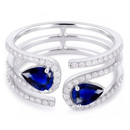 Toi et Moi Gold Women’s Pear Blue Sapphire Natural Earth Mined Diamond Ring 3.50 Carats