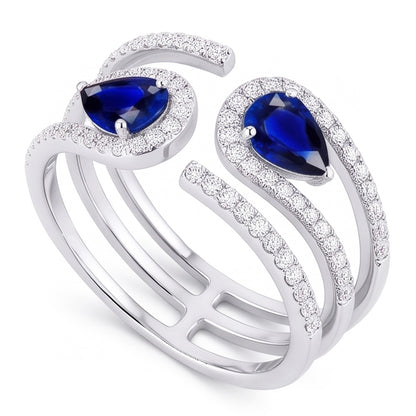 Toi et Moi Gold Women’s Pear Blue Sapphire Natural Earth Mined Diamond Ring 3.50 Carats
