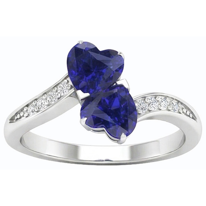 Toi et Moi Heart Gemstone Blue Sapphire Natural Earth Mined Diamond Ring 3.50 Carats