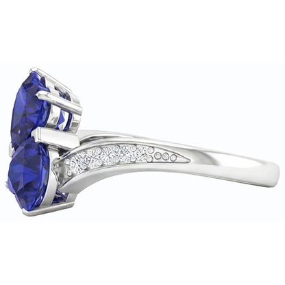 Toi et Moi Heart Gemstone Blue Sapphire Natural Earth Mined Diamond Ring 3.50 Carats