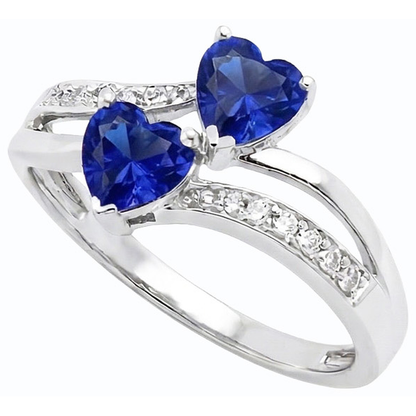 Toi et Moi Heart Gemstone Ceylon Sapphire Natural Earth Mined Diamond Ring 3.50 Carats