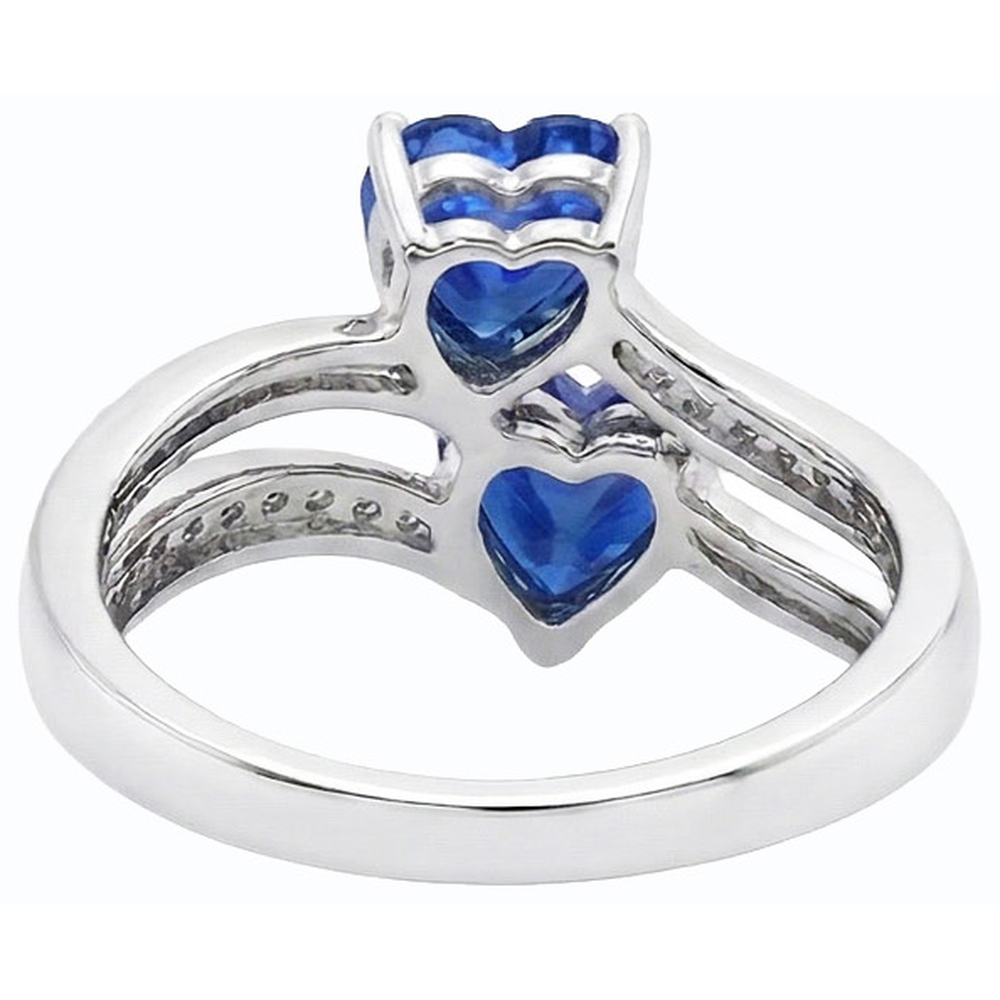 Toi et Moi Heart Gemstone Ceylon Sapphire Natural Earth Mined Diamond Ring 3.50 Carats