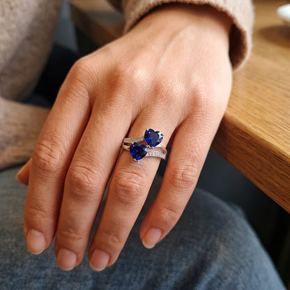 Toi et Moi Heart Gemstone Ceylon Sapphire Natural Earth Mined Diamond Ring 3.50 Carats