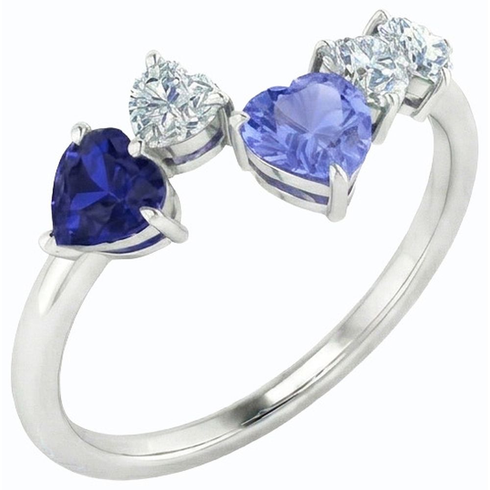 Toi et Moi Heart Natural Earth Mined Diamond & Sapphire Ring 3.50 Carats Women Jewelry