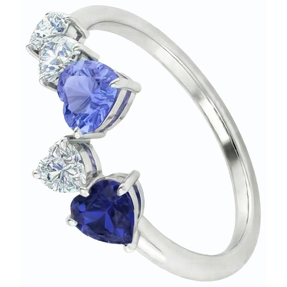 Toi et Moi Heart Natural Earth Mined Diamond & Sapphire Ring 3.50 Carats Women Jewelry