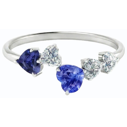 Toi et Moi Heart Natural Earth Mined Diamond & Sapphire Ring 3.50 Carats Women Jewelry