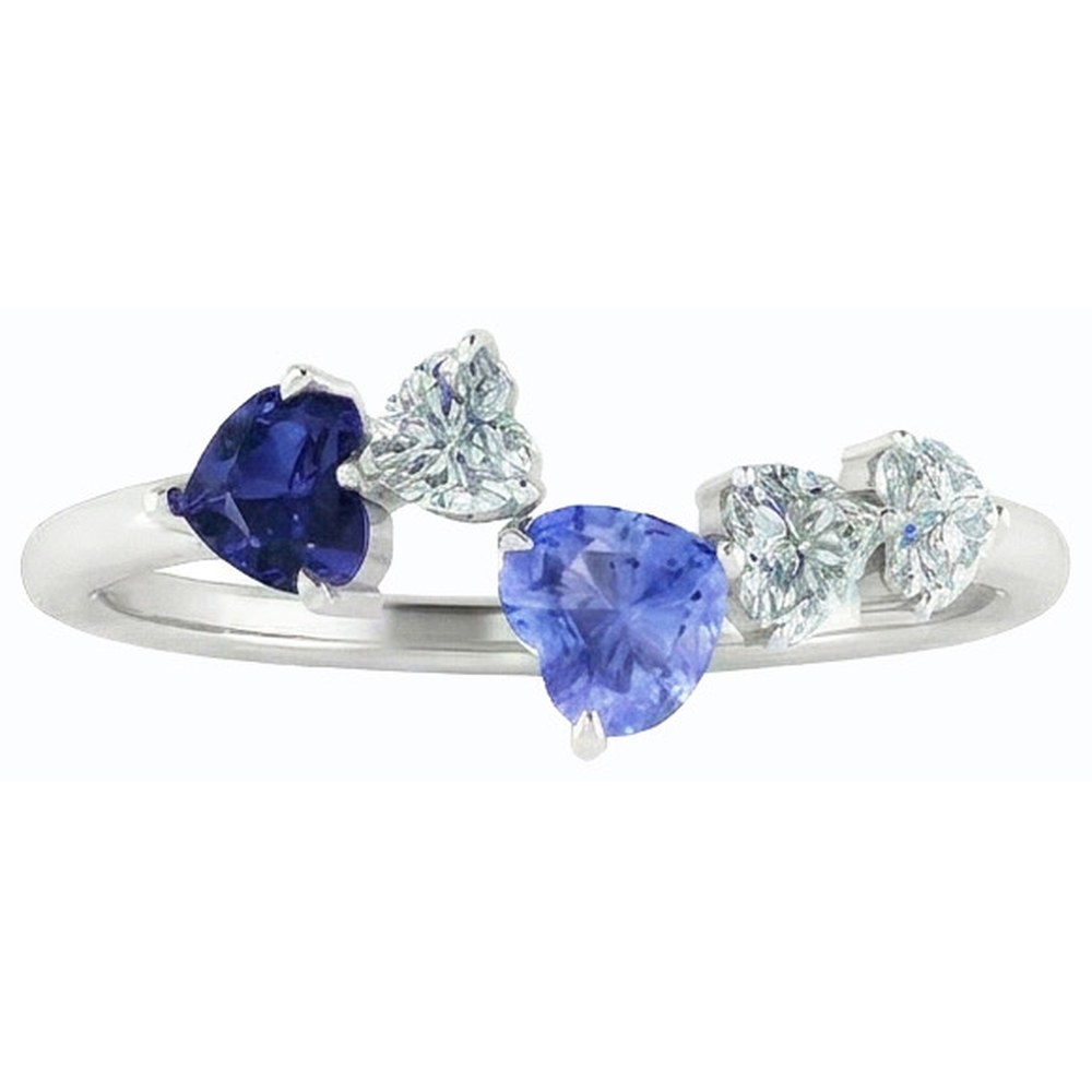 Toi et Moi Heart Natural Earth Mined Diamond & Sapphire Ring 3.50 Carats Women Jewelry