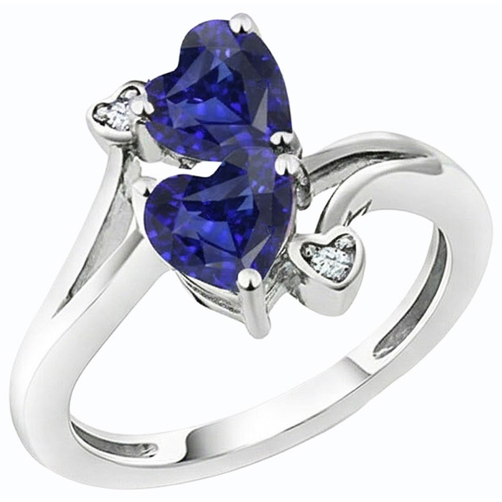 Toi et Moi Natural Earth Mined Diamond Anniversary Blue Heart Sapphire Ring 3.25 Carats