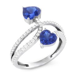 Toi et Moi Natural Earth Mined Diamond Heart Blue Sapphire Ring Twisted Shank 3.50 Carats