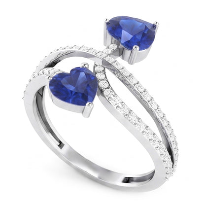 Toi et Moi Natural Earth Mined Diamond Heart Blue Sapphire Ring Twisted Shank 3.50 Carats