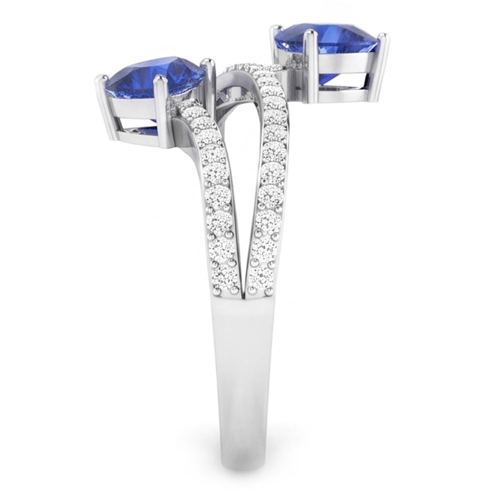 Toi et Moi Natural Earth Mined Diamond Heart Blue Sapphire Ring Twisted Shank 3.50 Carats