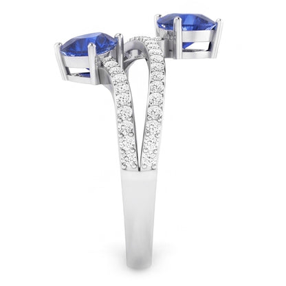 Toi et Moi Natural Earth Mined Diamond Heart Blue Sapphire Ring Twisted Shank 3.50 Carats