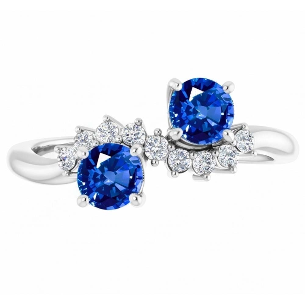 Toi et Moi Natural Earth Mined Diamond Ring 1.18 Carats Ceylon Sapphire Women Jewelry 14K