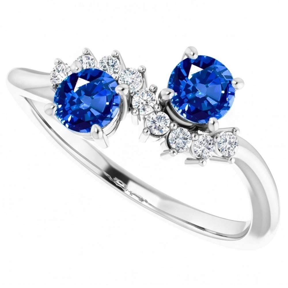 Toi et Moi Natural Earth Mined Diamond Ring 1.18 Carats Ceylon Sapphire Women Jewelry 14K